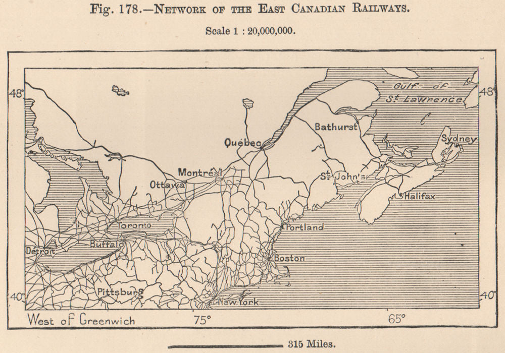 Network of the East Canadian Railways. Canada 1885 old antique map plan chart